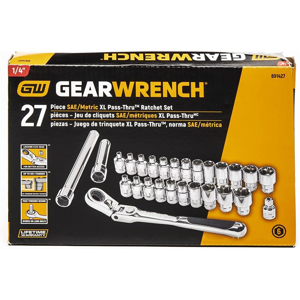 GearWrench 891427 SET PASS-THRU XL LCK FLEX 1/4DR 27PC