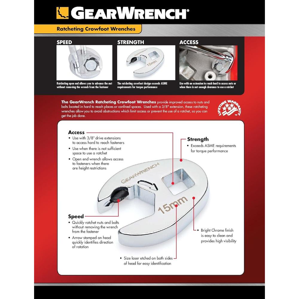 GearWrench 89148 3/8" Drive Ratcheting Crowfoot Metric Wrench 18mm