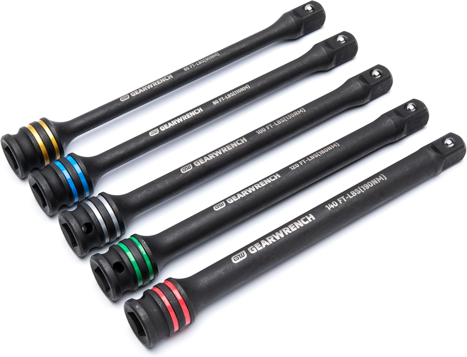 GearWrench 89650 5-pc 1/2" Drive 8" Long Torque Limiting Impact Extension BAR Set, 65, 80, 100, 120, 140 Ft-Lbs