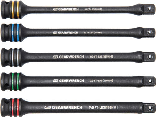 GearWrench 89650 5-pc 1/2" Drive 8" Long Torque Limiting Impact Extension BAR Set, 65, 80, 100, 120, 140 Ft-Lbs - MPR Tools & Equipment