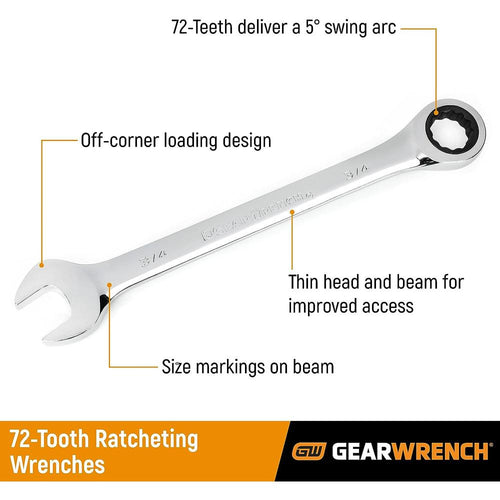 GearWrench 9032 1" 72-Tooth 12 Point Ratcheting Combination Wrench