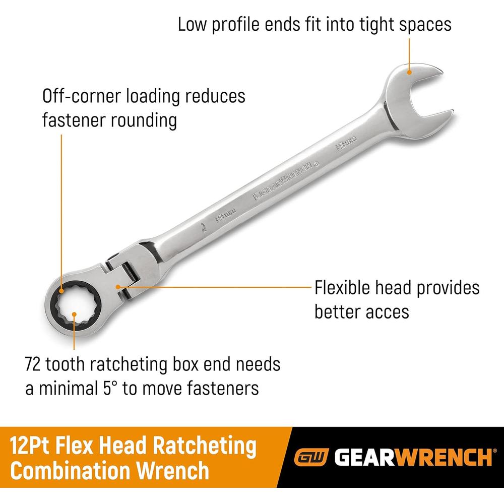 GearWrench 9924D 24mm 72-Tooth 12 Point Flex Head Ratcheting Combination Wrench