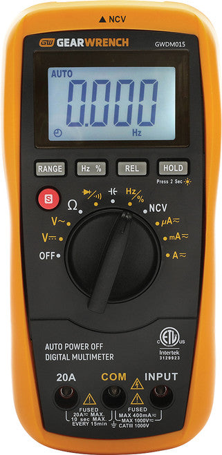 GearWrench GWDM015 Technicians True RMS Digital Multimeter, Cat Iii, Cat IV Test Leads, 1000V