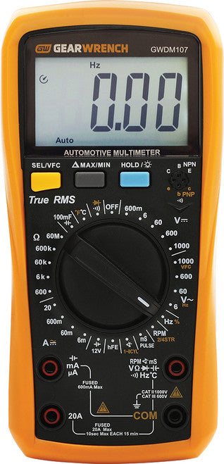 GearWrench GWDM107 Automotive Pro True RMS Digital Multimeter, Ac/Dc 1000V, 20A