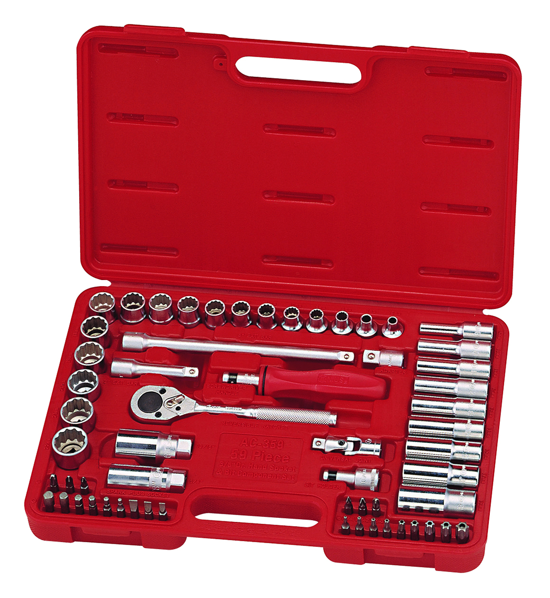 Genius Tools GNSAC359 59Pcs 3/8"Dr Hand Skt & Bit Se - MPR Tools & Equipment