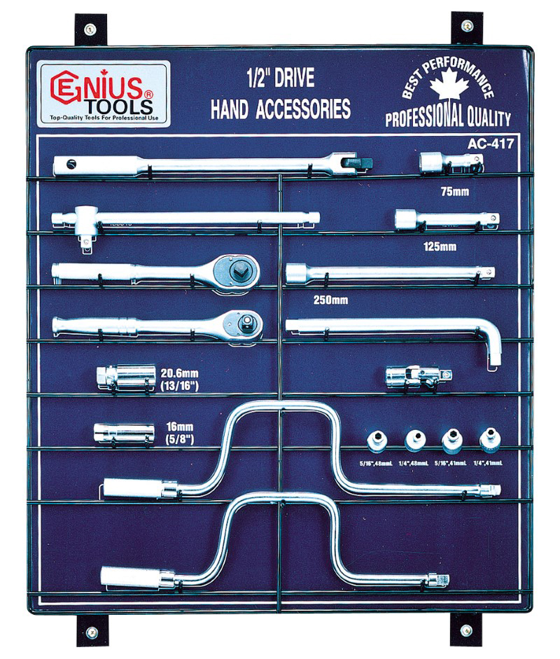 Genius Tools GNSAC417 Display 17Pcs 1/2"Dr Hand Acc. - MPR Tools & Equipment