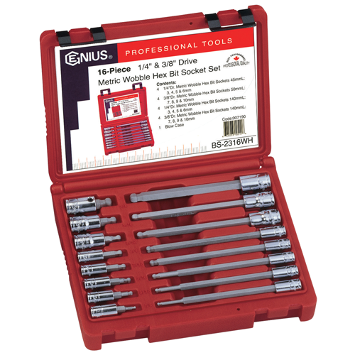 Genius Tools GNSBS2316WH 16Pcs 1/4-3/8"Dr Met.Wobble He - MPR Tools & Equipment