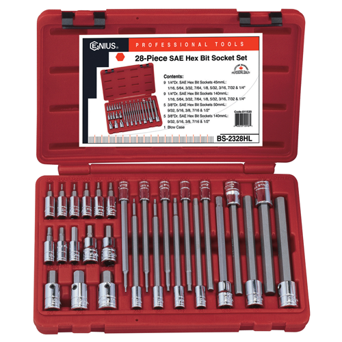 Genius Tools GNSBS2328HL 84Pcs 1/4-3/8"Dr Sae Long Hex - MPR Tools & Equipment