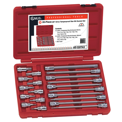 Genius Tools GNSBS320TAX 20Pc 3/8" Dr. Long Tamperproof - MPR Tools & Equipment