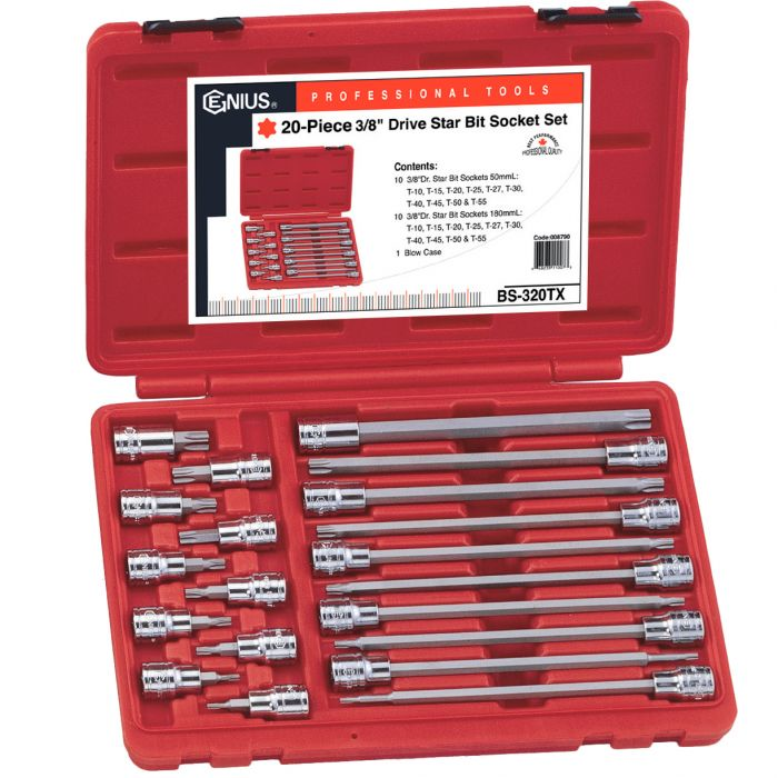 Genius Tools GNSBS320TX 20Pc 3/8"Dr Long Star Bit Soc - MPR Tools & Equipment