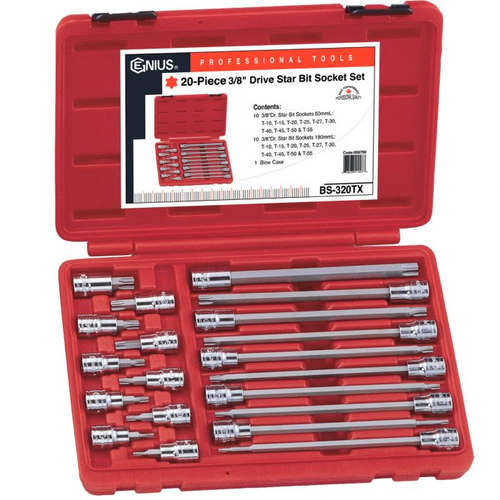 Genius Tools GNSBS320TX 20Pc 3/8"Dr Long Star Bit Soc - MPR Tools & Equipment