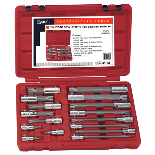 Genius Tools GNSBS3416M 16Pc 3/8-1/2"Dr Triple Square - MPR Tools & Equipment