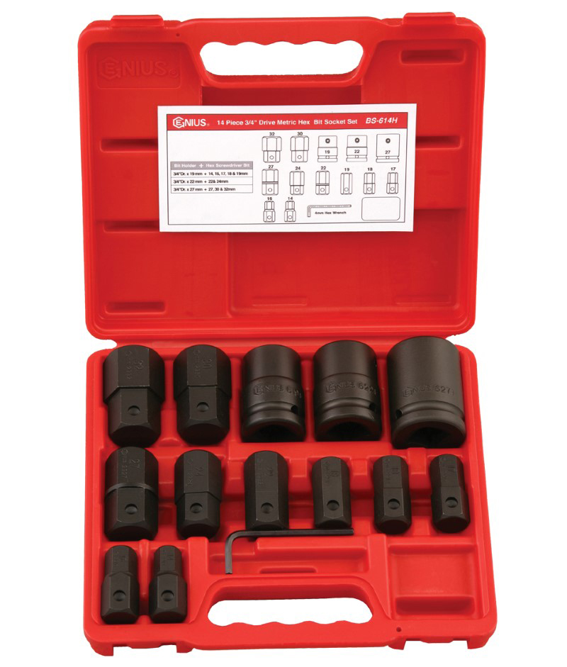 Genius Tools GNSBS614H 14 Pcs 3/4"Dr Met. Hex Bit Soc - MPR Tools & Equipment