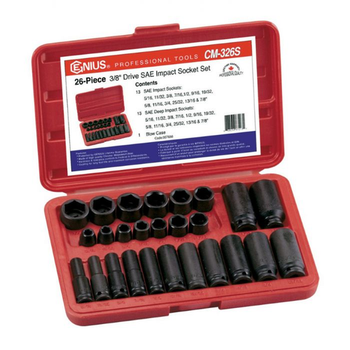 Genius Tools GNSCM326S 26Pc Impact Sockets 3/8"Dr Sae - MPR Tools & Equipment