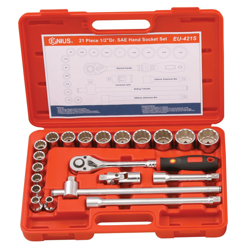 Genius Tools GNSEU421S 21Pc Set 1/2"Dr Hand Socket - MPR Tools & Equipment