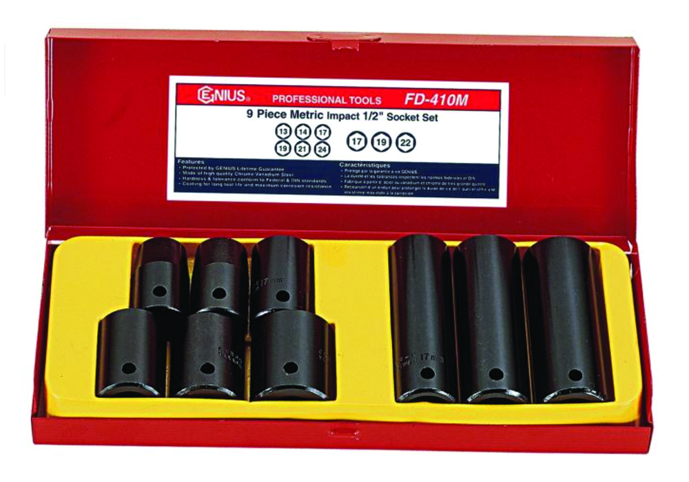 Genius Tools GNSFD-410M 9Pc 1/2" Dr. Deep Impact Socket Set - MPR Tools & Equipment