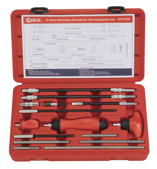 Genius Tools GNSGA-15A 15Pcs 1/4"Ratchet.Screwdriver - MPR Tools & Equipment