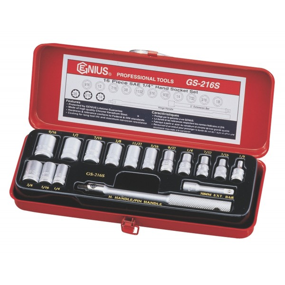 Genius Tools GNSGS-216S 16Pc 1/4" Dr. Hand Socket Set - MPR Tools & Equipment