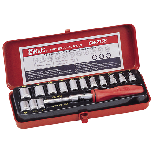 Genius Tools GNSGS215S 1/4"Dr. 15Pcs Sae Hand Socket - MPR Tools & Equipment
