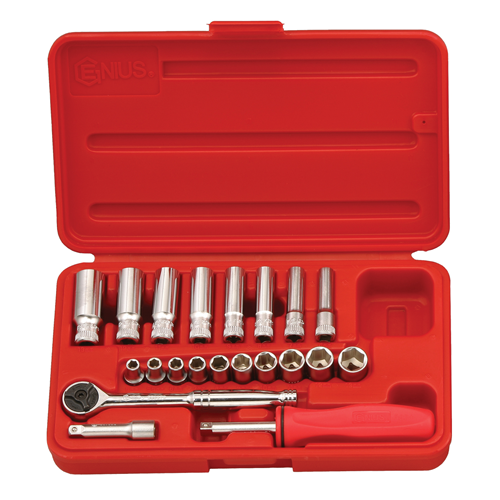 Genius Tools GNSGS221M 1/4" Dr Kit Chrome Socket Short/Long - MPR Tools & Equipment