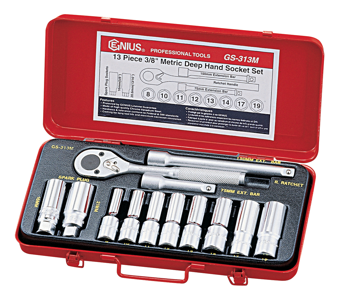 Genius Tools GNSGS313S 13Pc 3/8"Dr. Hand Deep Socket - MPR Tools & Equipment