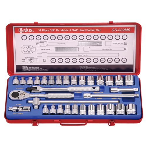 Genius Tools GNSGS332MS 32Pc 3/8"Dr. Hand Socket Set - MPR Tools & Equipment