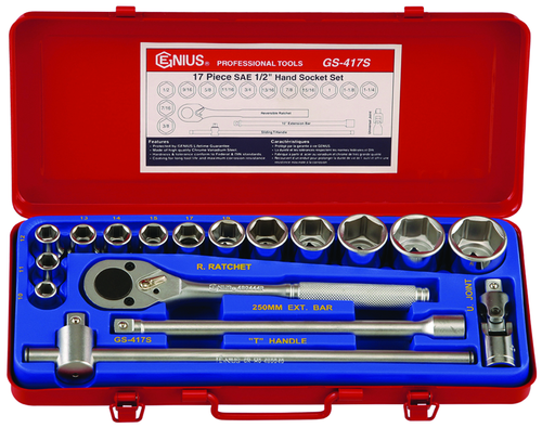 Genius Tools GNSGS417S 1/2"Dr Sae Imp.S.Set 17Pcs - MPR Tools & Equipment