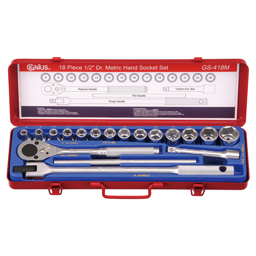 Genius Tools GNSGS418M 18Pc 1/2"Dr. Hand Socket Set - MPR Tools & Equipment