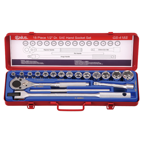 Genius Tools GNSGS418S 18Pc 1/2"Dr. Hand Socket Set - MPR Tools & Equipment