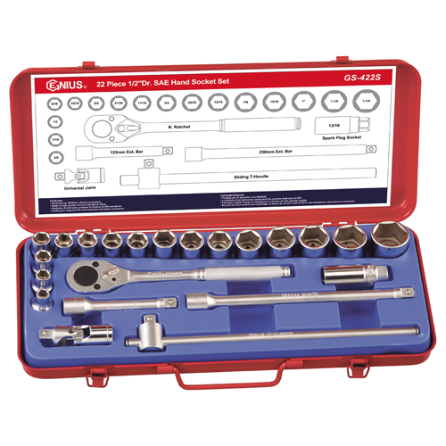 Genius Tools GNSGS422S 22Pc 1/2"Dr. Hand Socket Set - MPR Tools & Equipment