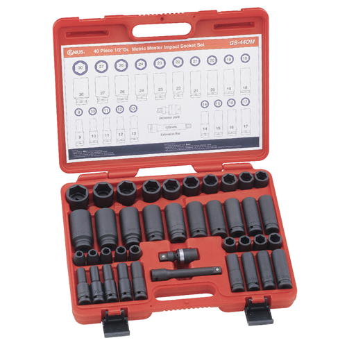 Genius Tools GNSGS440M Kit 1/2"Dr Imp Soc 40Pc Met S/ - MPR Tools & Equipment