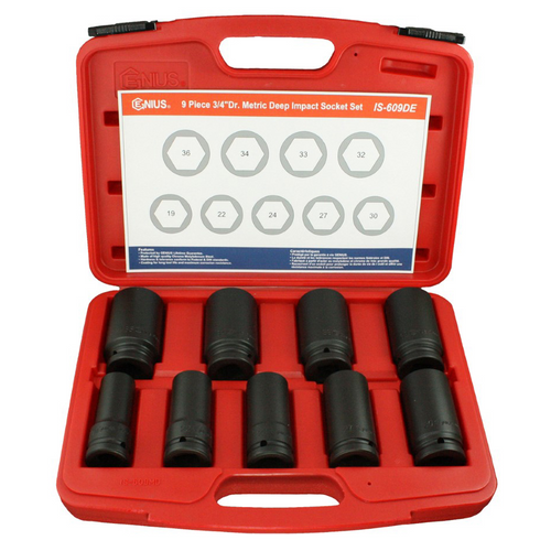Genius Tools GNSIS-609DE 9Pcs 3/4" Dr. Metric Deep Impact Socket Set - MPR Tools & Equipment