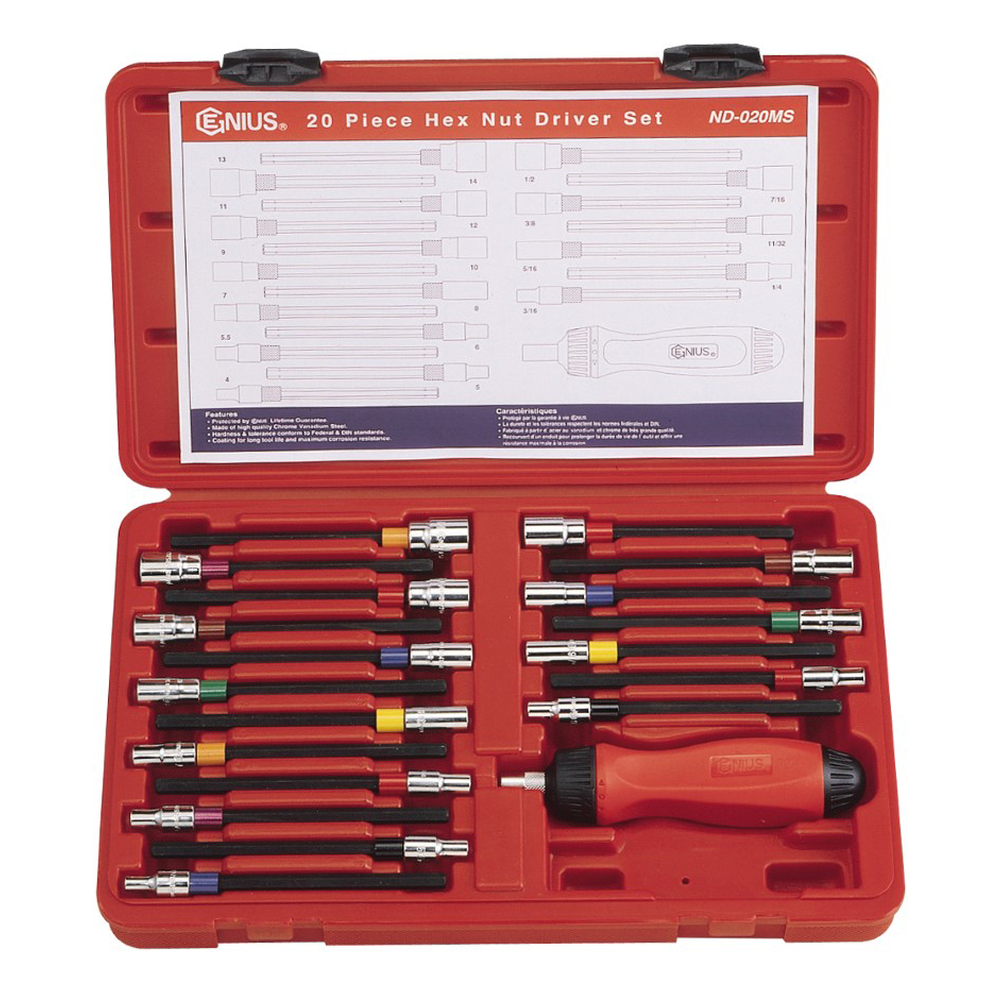 Genius Tools GNSND020MS 20 Pc Metric & Sae Hex Nut Dri - MPR Tools & Equipment