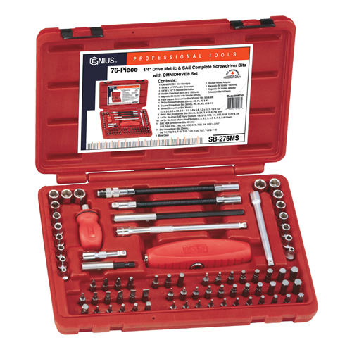 Genius Tools GNSSB276MS Kit 76Pcs Bit Screwdriver/Sock - MPR Tools & Equipment