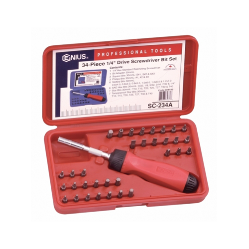 Genius Tools GNSSC234A 34Pc Ratcheting Screwdriver & - MPR Tools & Equipment