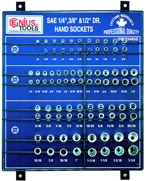 Genius Tools GNSSW23485S Display 85Pcs 1/4"-3/8"-1/2"Dr - MPR Tools & Equipment