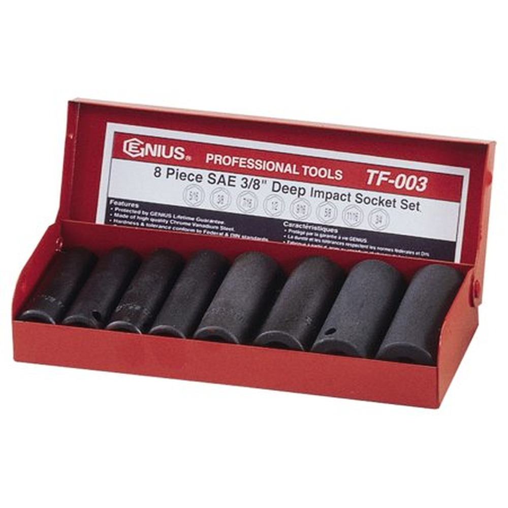 Genius Tools GNSTF004 8Pc 3/8"Dr Deep Impact Socket - MPR Tools & Equipment