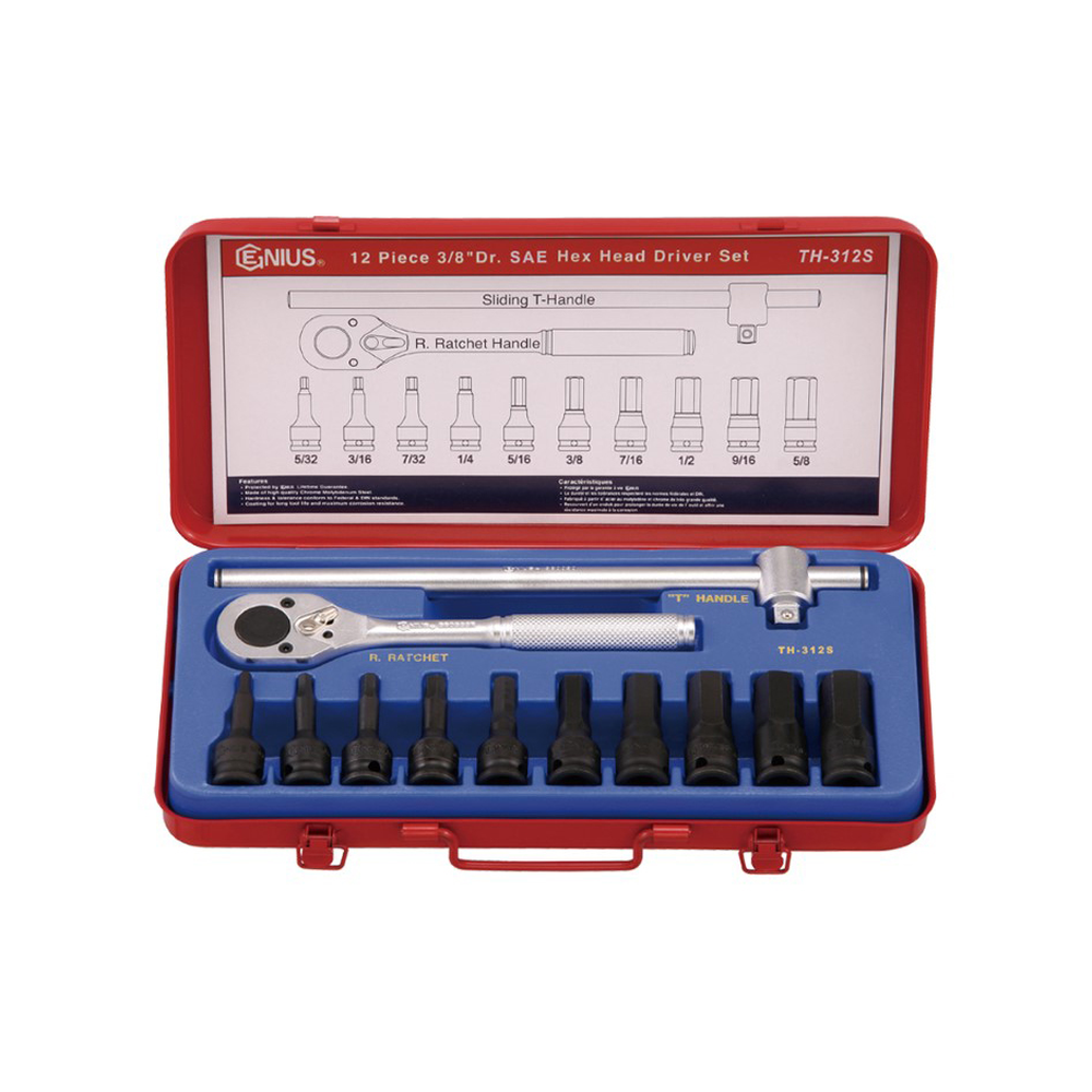 Genius Tools GNSTH312S Hex Socket 12Pc 3/8"Sae - MPR Tools & Equipment