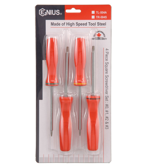 Genius Tools GNSTL504A Square Screwdrivers 4Pcs S#0-1 - MPR Tools & Equipment