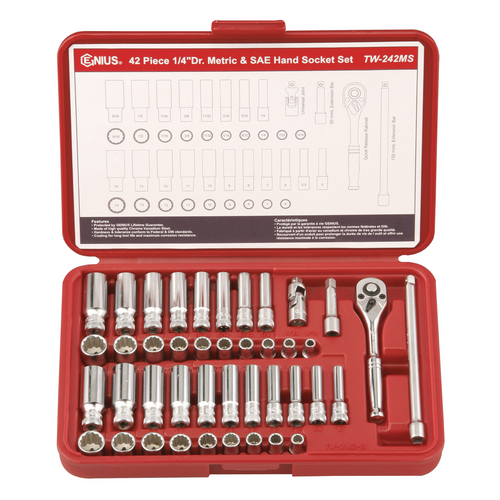 Genius Tools GNSTW242MS 42Pc Set 1/4"Dr Hand Socket - MPR Tools & Equipment