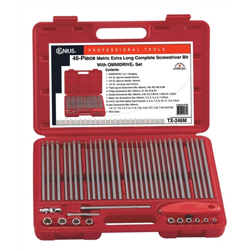 Genius Tools GNSTX-246M 46Pc Metric Long Screwdriver Bits W/ Omnidrive? Set - MPR Tools & Equipment
