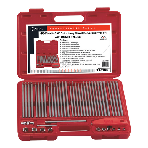 Genius Tools GNSTX-246S Set 46Pc. Sae Long Screwdriver - MPR Tools & Equipment