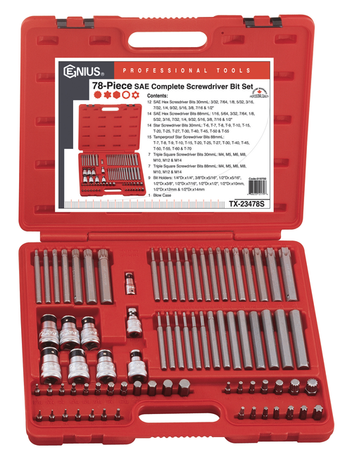 Genius Tools GNSTX23478S 78Pcs Sae Screwdriver Bit Set - MPR Tools & Equipment