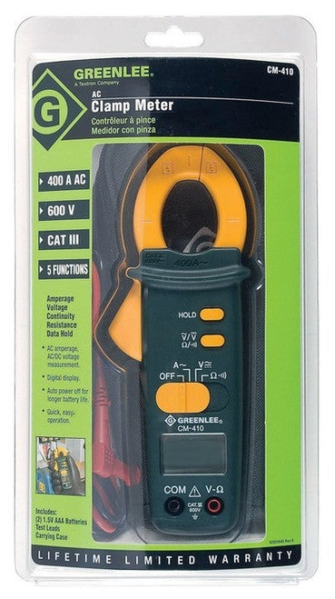 Greenlee CM-410 CLAMPMETER, 400A AC - MPR Tools & Equipment