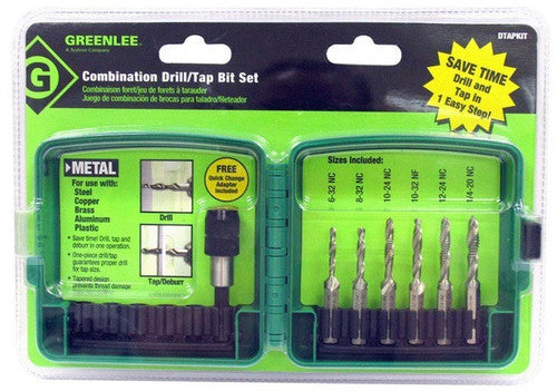 Greenlee DTAPKIT 6-PC DRILL TAP SET FOR HOLE DRILLING, TAPPING & DEBURRING/COUNTERSINKING, 6-32 TO 1/4-20 - MPR Tools & Equipment