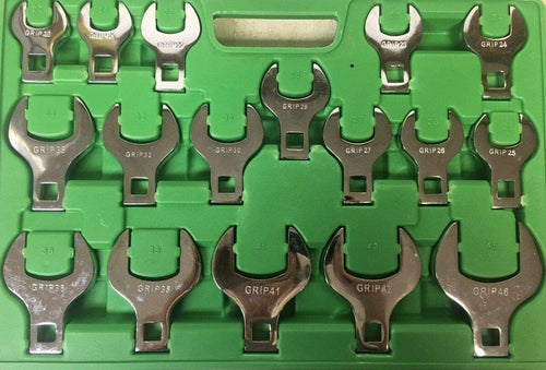 Grip 90152 17pc GRIP Metric Jumbo Crow Foot Wrenches Set Crowfoot 20-46mm Open End MM 90152 - MPR Tools & Equipment