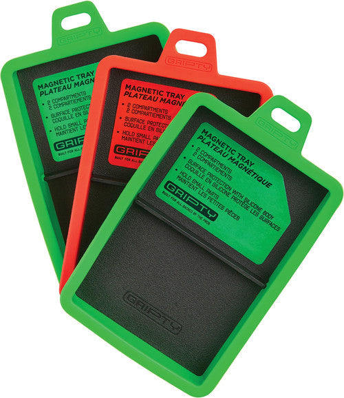 Gripty MT206 SILICONE DIVIDED MAGNETIC PARTS TRAY, SET OF 3, INCLUDES (2) GREEN & (1) RED, 5" X 3.5" X 1" - MPR Tools & Equipment