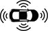 Automotive wireless connectivity icon showing vehicle with signal waves