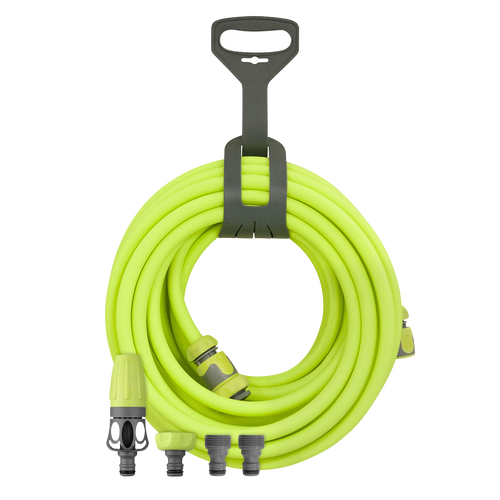 Flexzilla HFZG12050QN Garden Hose Kit 1/2 in. x 50 ft. coiled on hanger with quick connect couplers, nozzle, and adapters