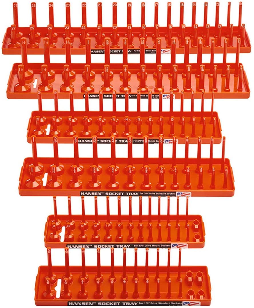 Hansen Global 92002 SAE & Metric, 2-Row Socket Tray Set - 6-Pieces, Orange - MPR Tools & Equipment